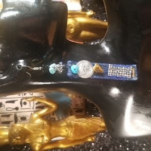 2 denim fabric eye of Ra charms earrings